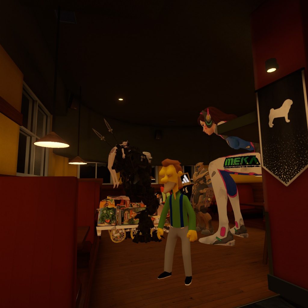Users hanging out at the Great pug in Vrchat